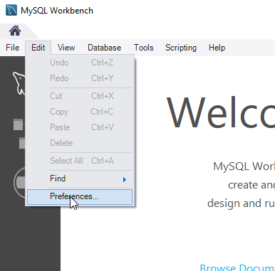 MySQL Workbench Preferences