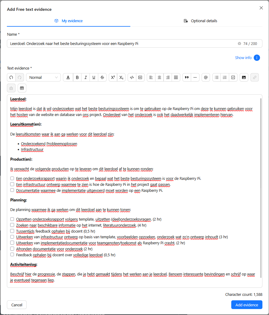 Leerdoel in Portflow